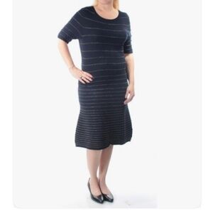 NEW Tommy Hilfiger Lurex Striped Navy w Silver Sweater  Dress Small S